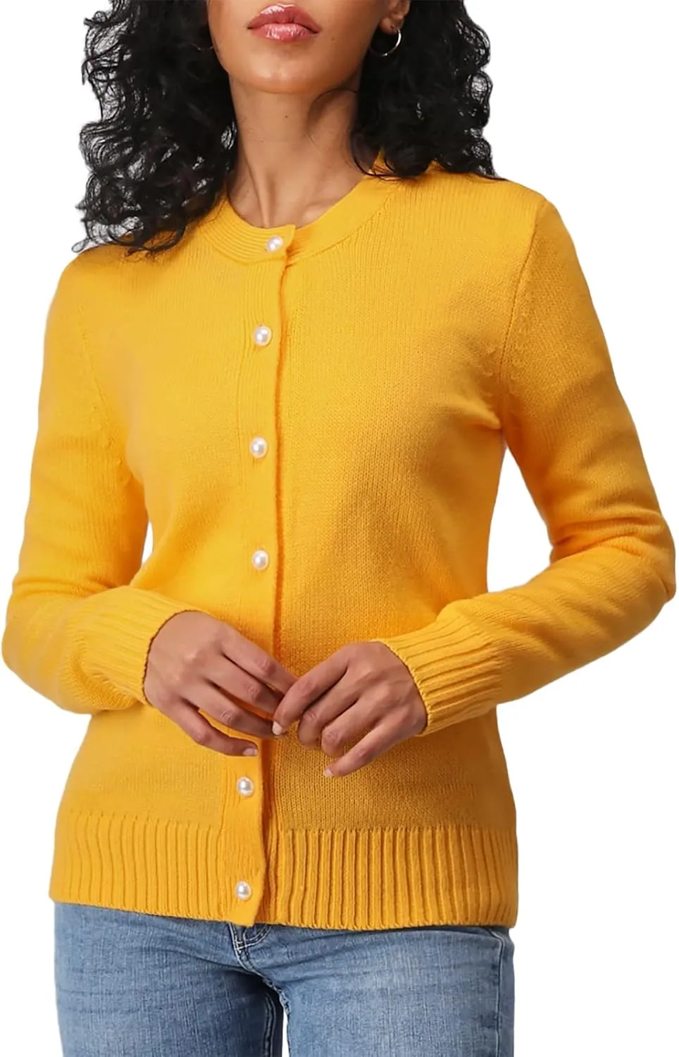 Women's Casual Slim Fit Cardigan Sweaters Long Sleeve Button Down Lightweight Waist Length