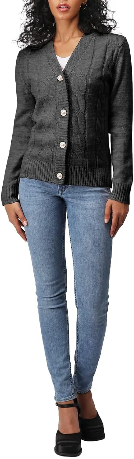 Women's Casual Slim Fit Cardigan Sweaters Long Sleeve Button Down Lightweight Waist Length