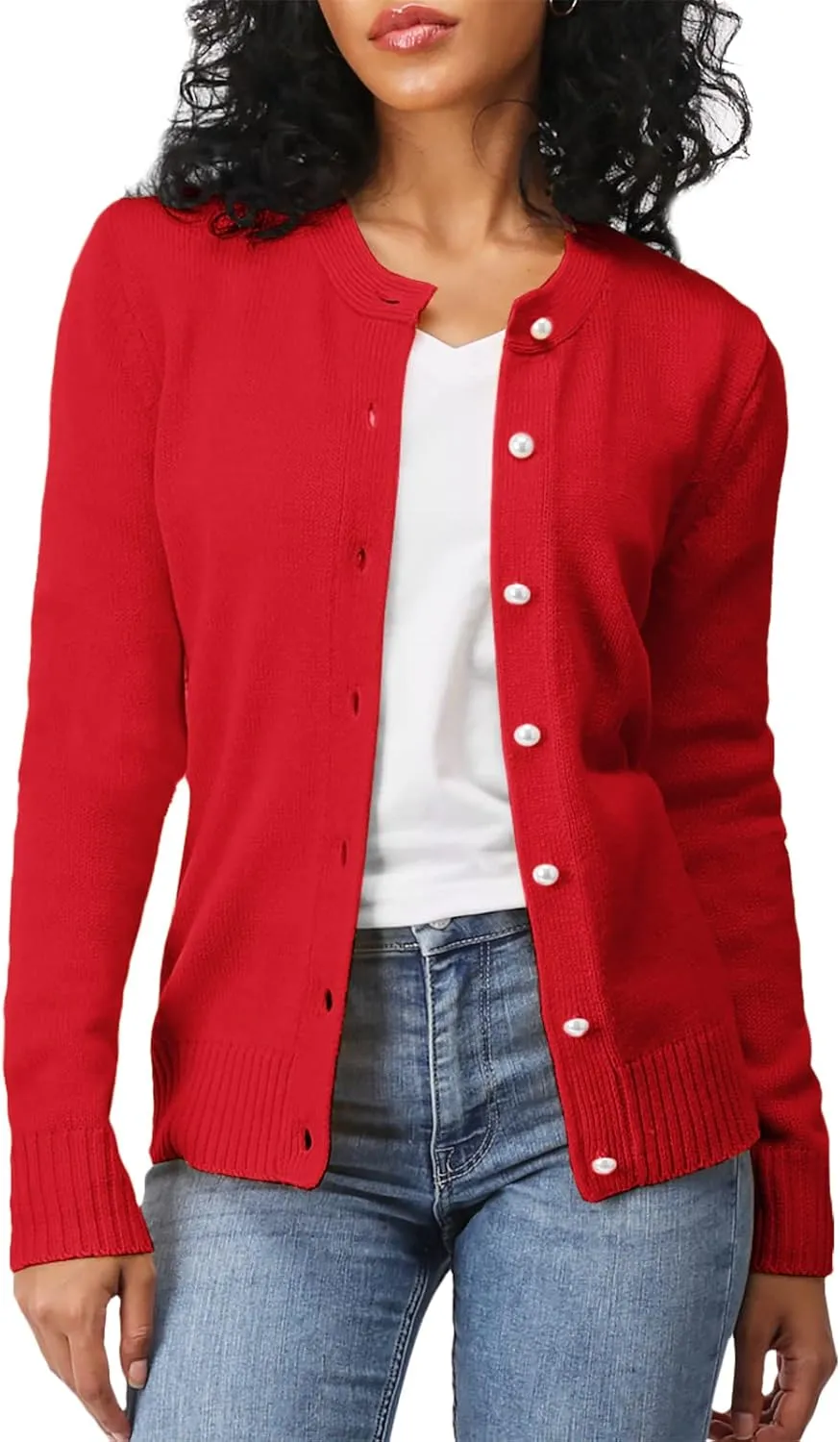 Women's Casual Slim Fit Cardigan Sweaters Long Sleeve Button Down Lightweight Waist Length
