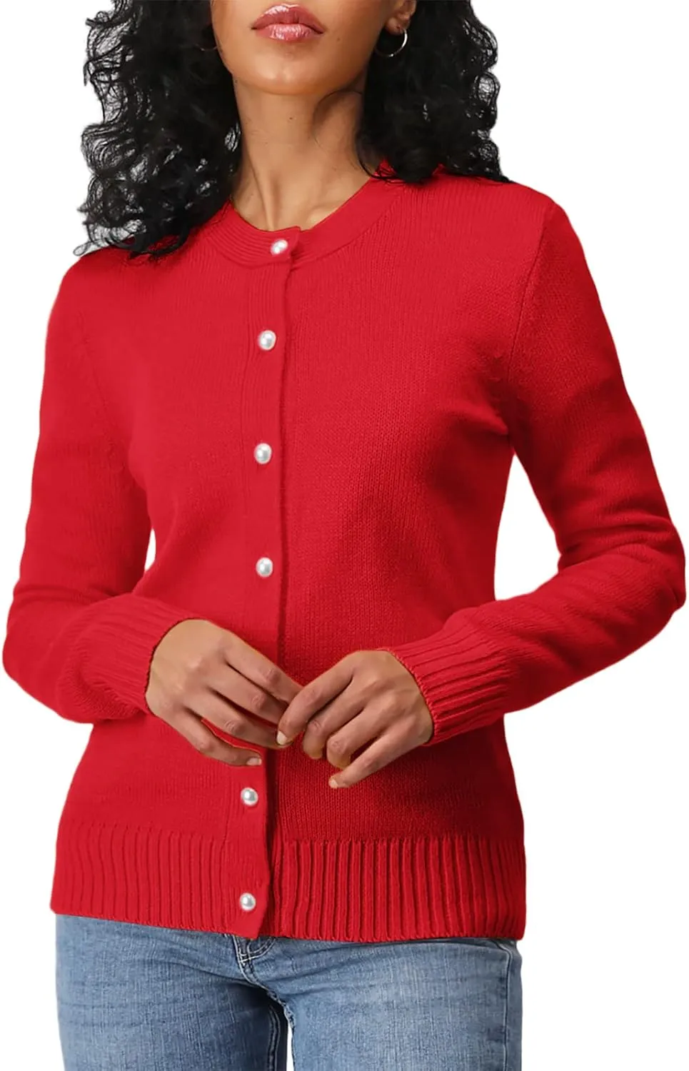 Women's Casual Slim Fit Cardigan Sweaters Long Sleeve Button Down Lightweight Waist Length