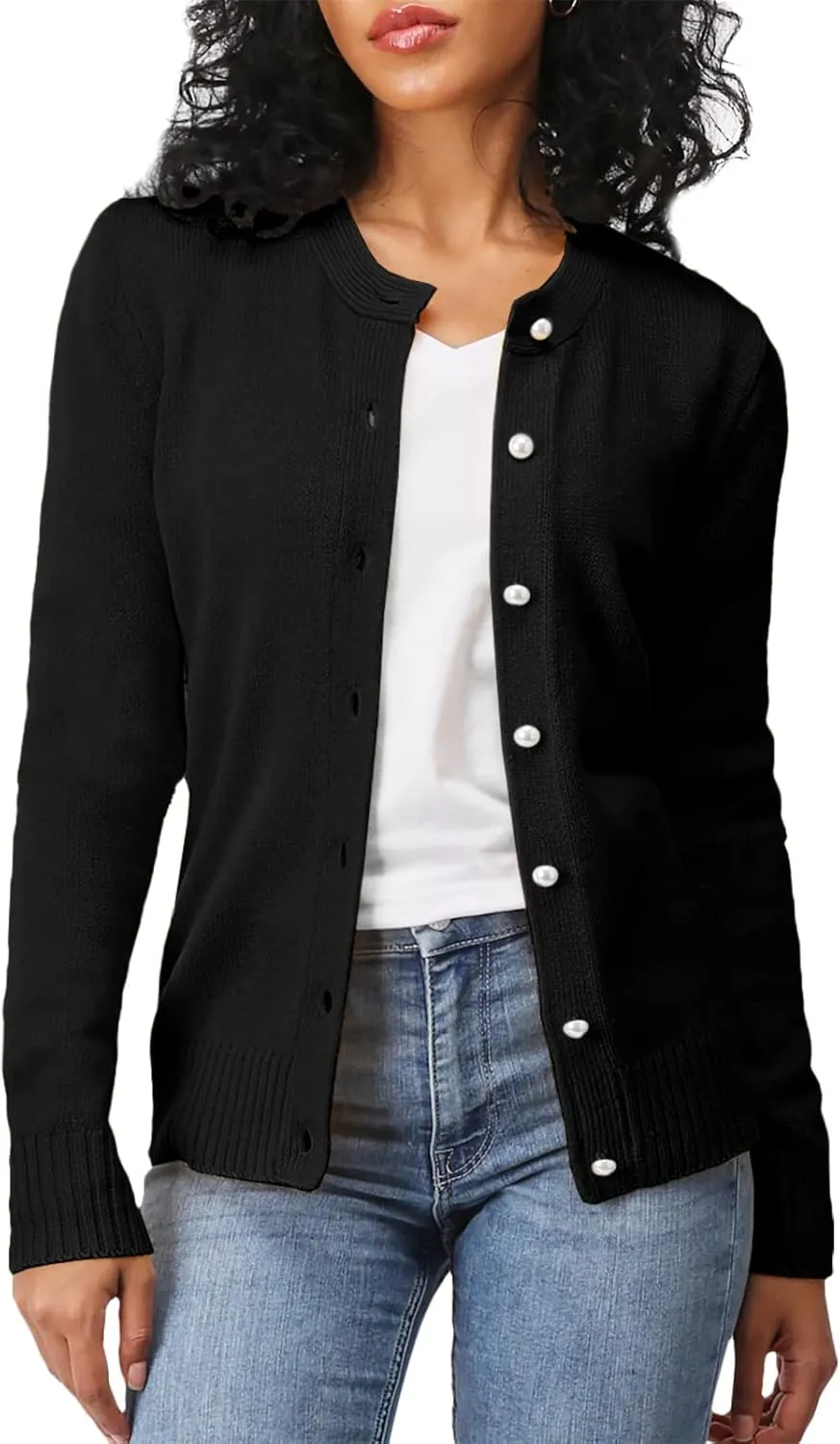 Women's Casual Slim Fit Cardigan Sweaters Long Sleeve Button Down Lightweight Waist Length