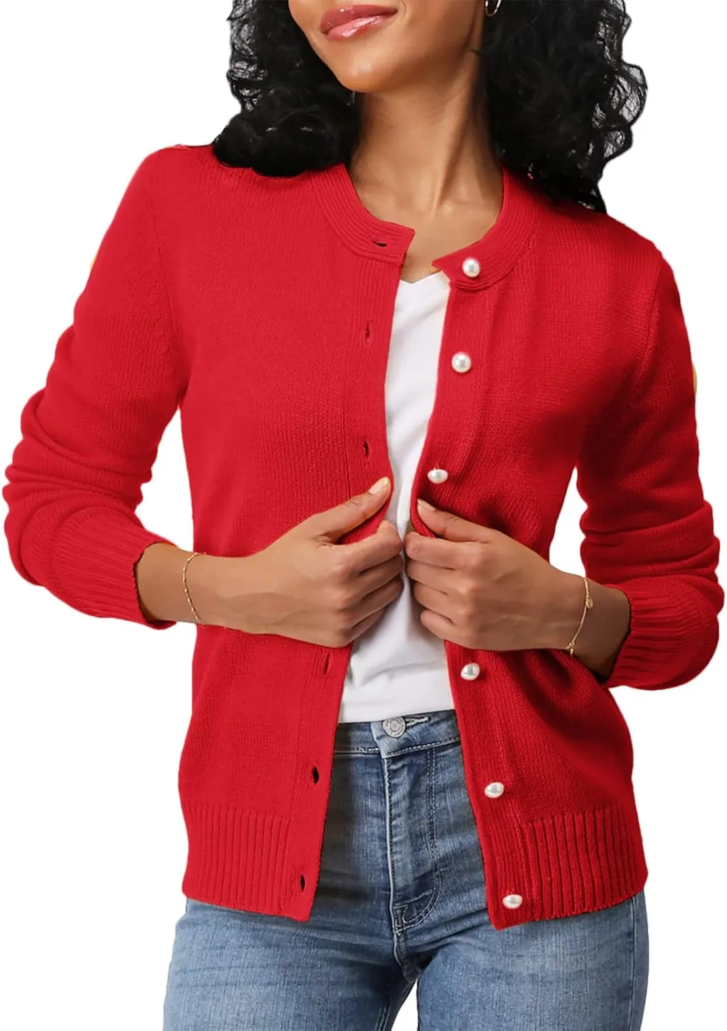 Women's Casual Slim Fit Cardigan Sweaters Long Sleeve Button Down Lightweight Waist Length