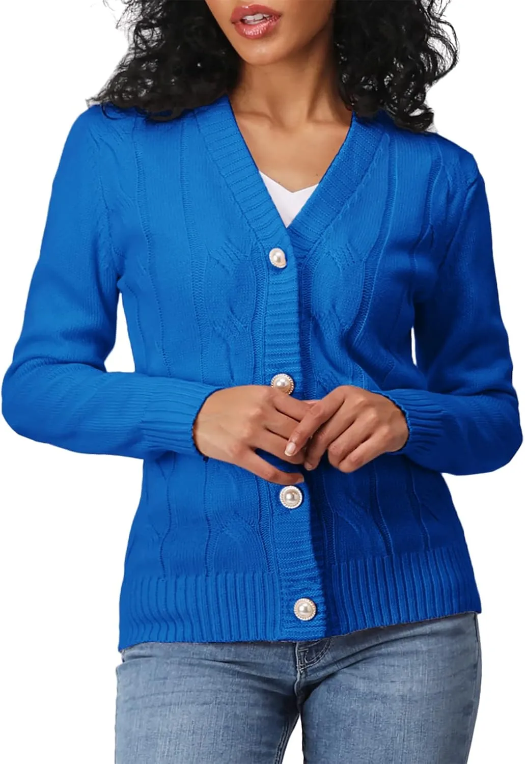 Women's Casual Slim Fit Cardigan Sweaters Long Sleeve Button Down Lightweight Waist Length