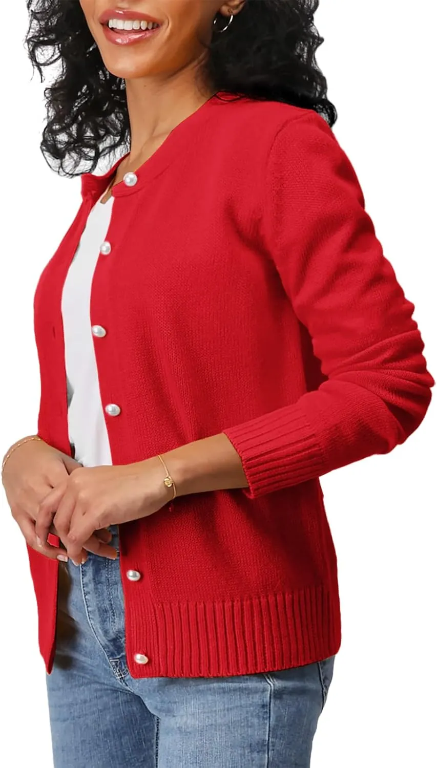 Women's Casual Slim Fit Cardigan Sweaters Long Sleeve Button Down Lightweight Waist Length