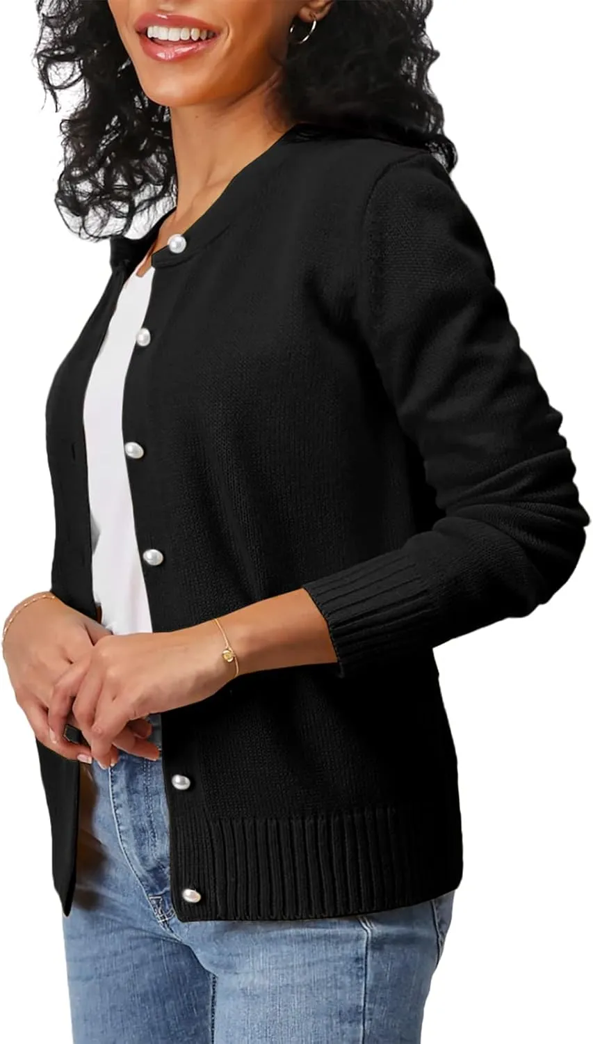 Women's Casual Slim Fit Cardigan Sweaters Long Sleeve Button Down Lightweight Waist Length