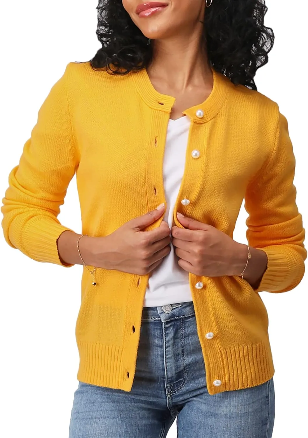 Women's Casual Slim Fit Cardigan Sweaters Long Sleeve Button Down Lightweight Waist Length