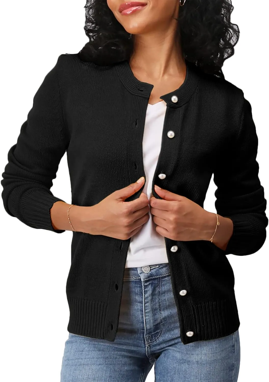 Women's Casual Slim Fit Cardigan Sweaters Long Sleeve Button Down Lightweight Waist Length