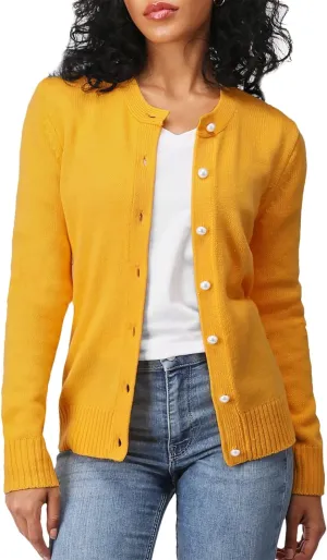 Women's Casual Slim Fit Cardigan Sweaters Long Sleeve Button Down Lightweight Waist Length