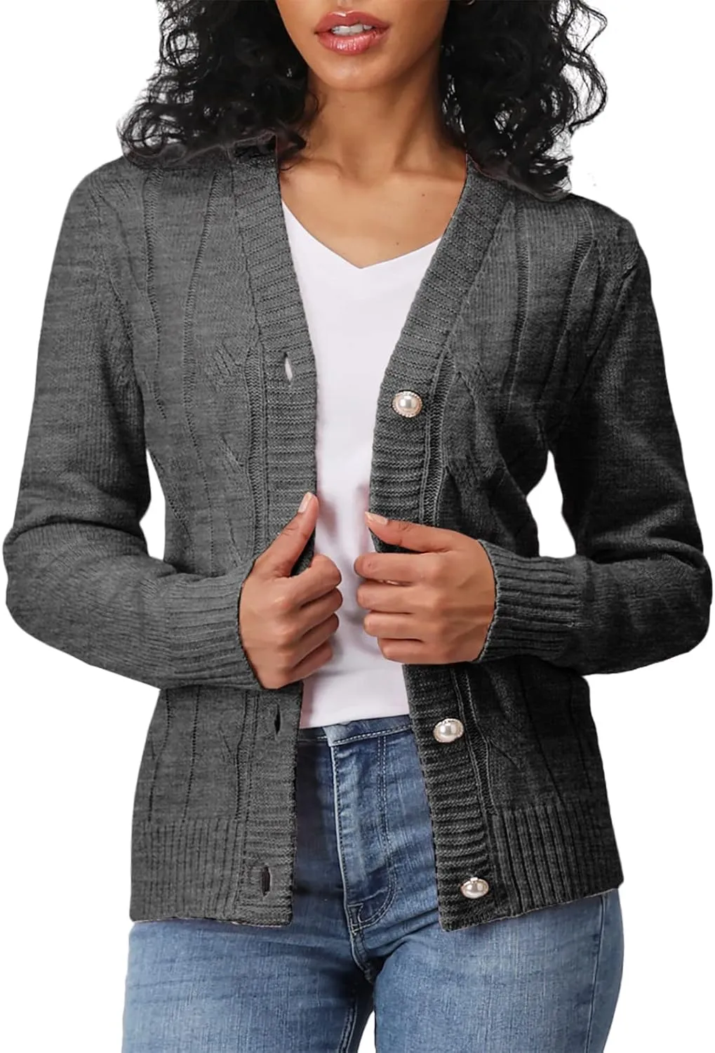 Women's Casual Slim Fit Cardigan Sweaters Long Sleeve Button Down Lightweight Waist Length