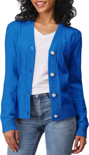 Women's Casual Slim Fit Cardigan Sweaters Long Sleeve Button Down Lightweight Waist Length