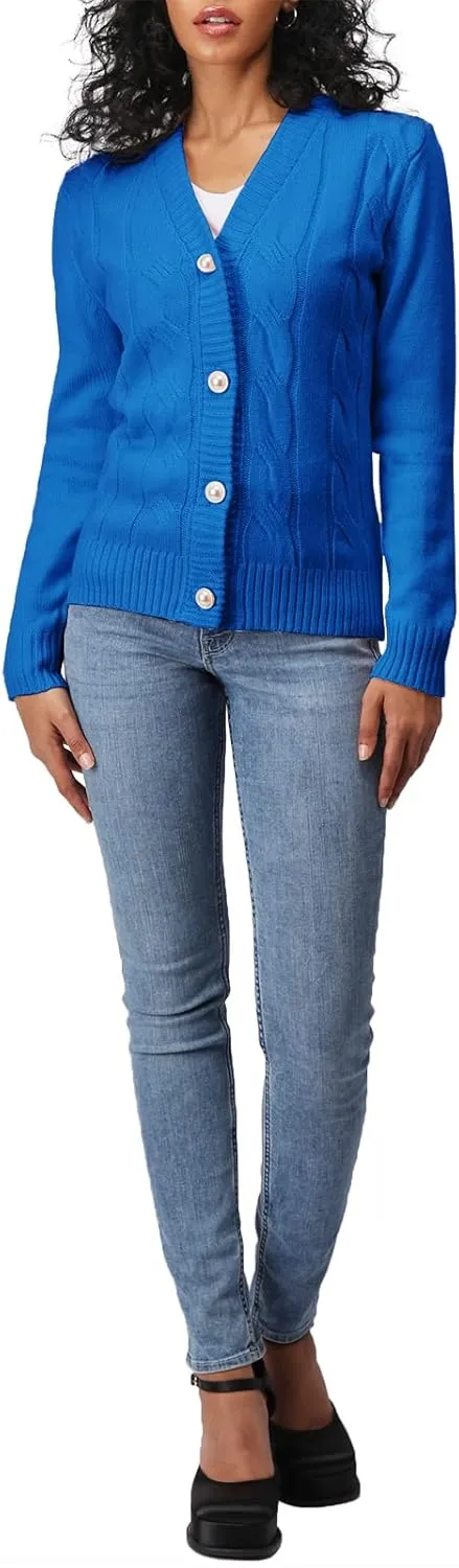 Women's Casual Slim Fit Cardigan Sweaters Long Sleeve Button Down Lightweight Waist Length