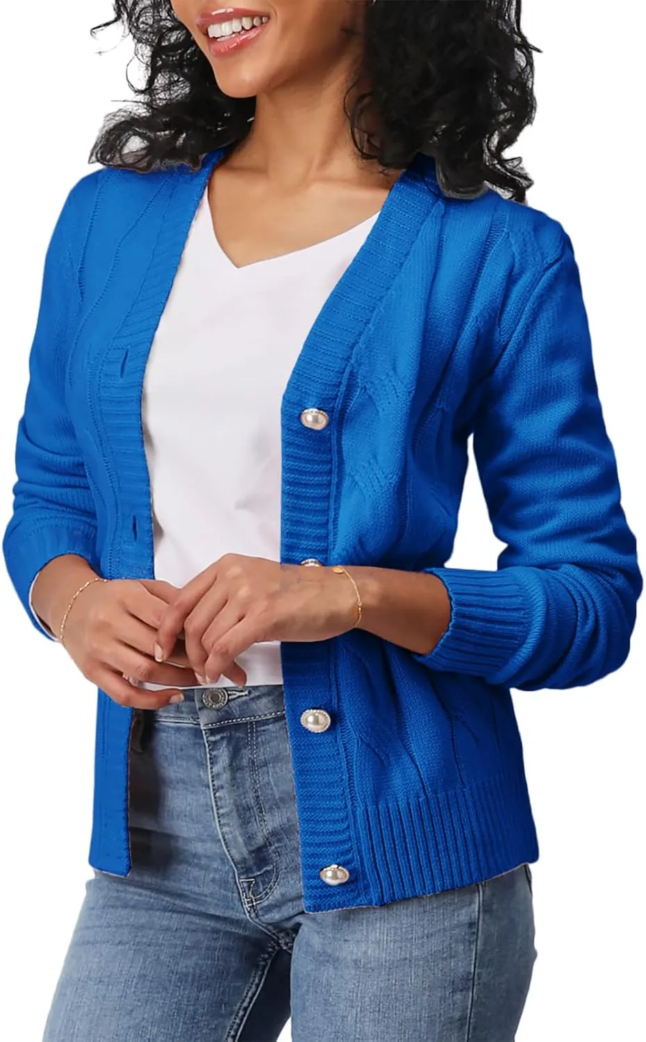 Women's Casual Slim Fit Cardigan Sweaters Long Sleeve Button Down Lightweight Waist Length