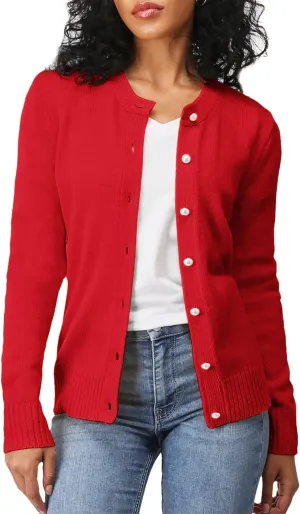 Women's Casual Slim Fit Cardigan Sweaters Long Sleeve Button Down Lightweight Waist Length