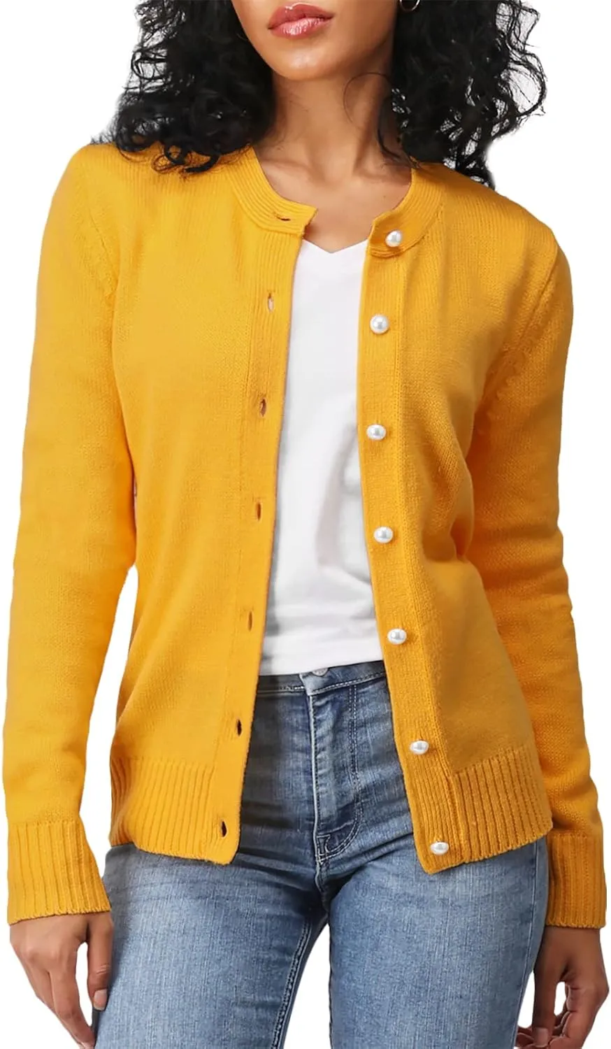 Women's Casual Slim Fit Cardigan Sweaters Long Sleeve Button Down Lightweight Waist Length