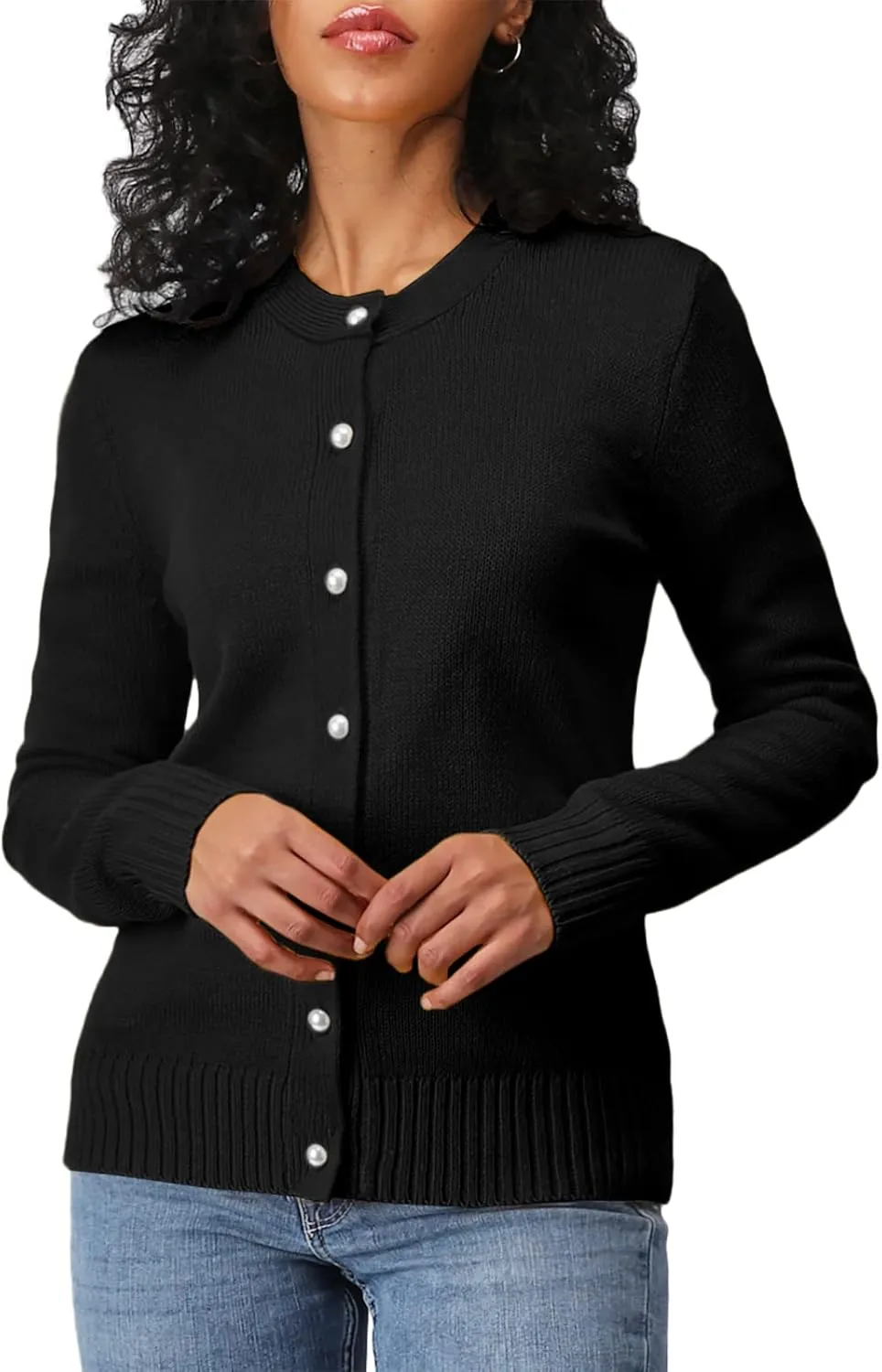 Women's Casual Slim Fit Cardigan Sweaters Long Sleeve Button Down Lightweight Waist Length