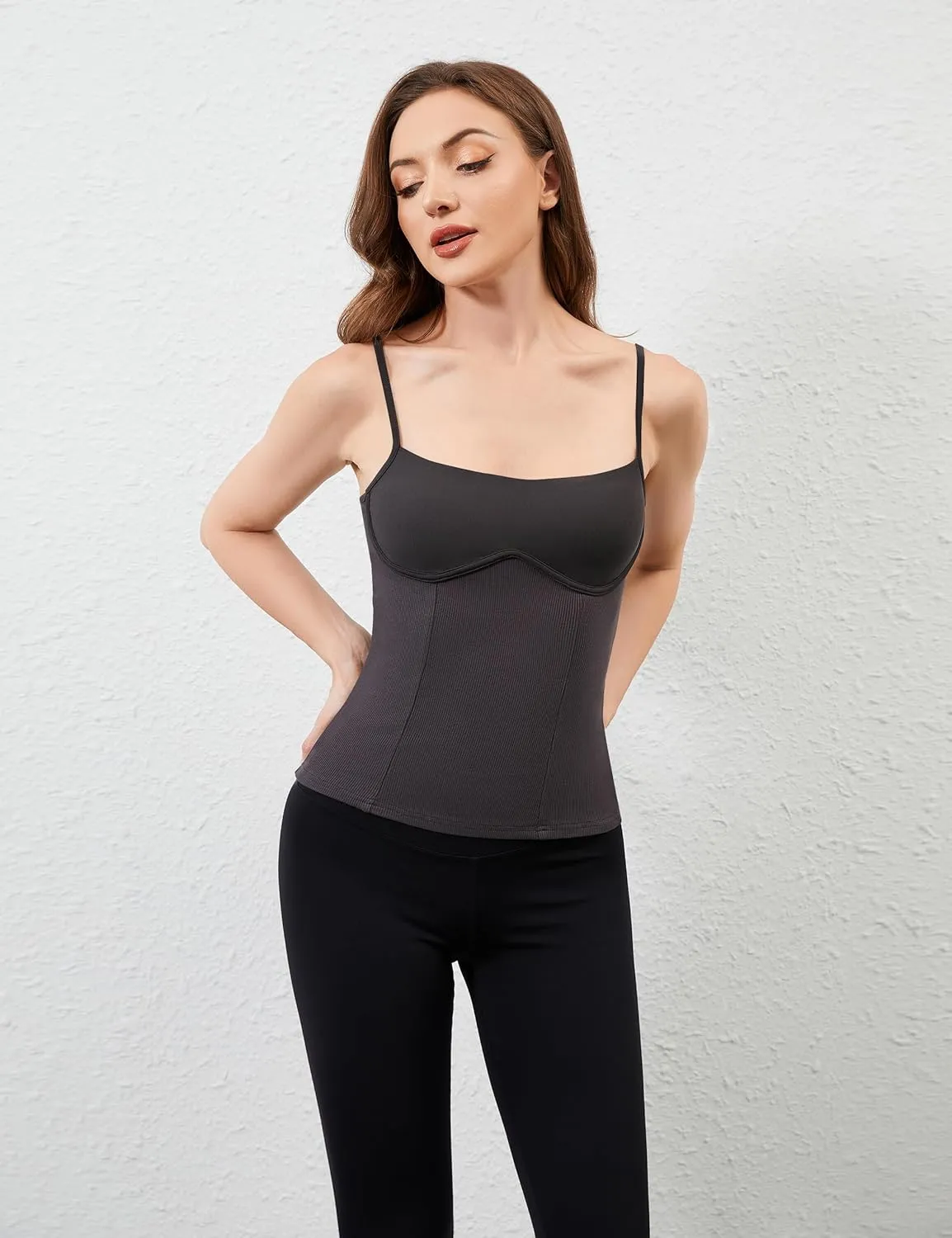 Womens Corset Tank Tops Sexy Slim Fit Adjustable Spaghetti Strap Tank Top Summer Square Neck Skinny Camisole Tops