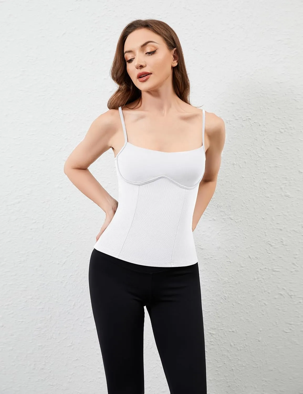 Womens Corset Tank Tops Sexy Slim Fit Adjustable Spaghetti Strap Tank Top Summer Square Neck Skinny Camisole Tops