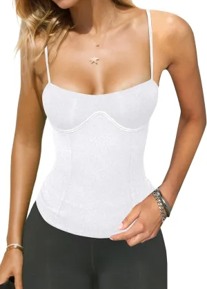 Womens Corset Tank Tops Sexy Slim Fit Adjustable Spaghetti Strap Tank Top Summer Square Neck Skinny Camisole Tops