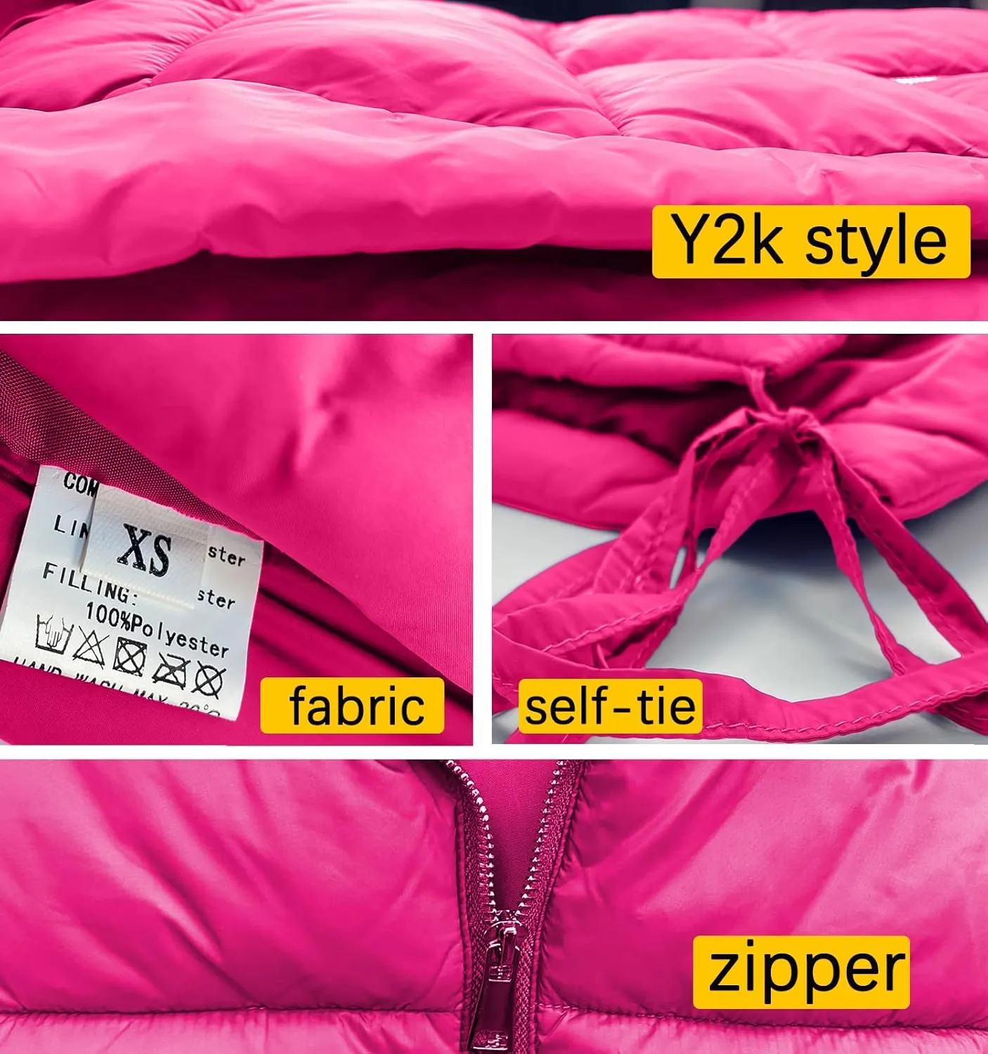 Women's Cropped Puffer Vest Tie Sleeveless Zip Up Hoodies Coats Filled Fluffy Bread Waistcoats Outerwear