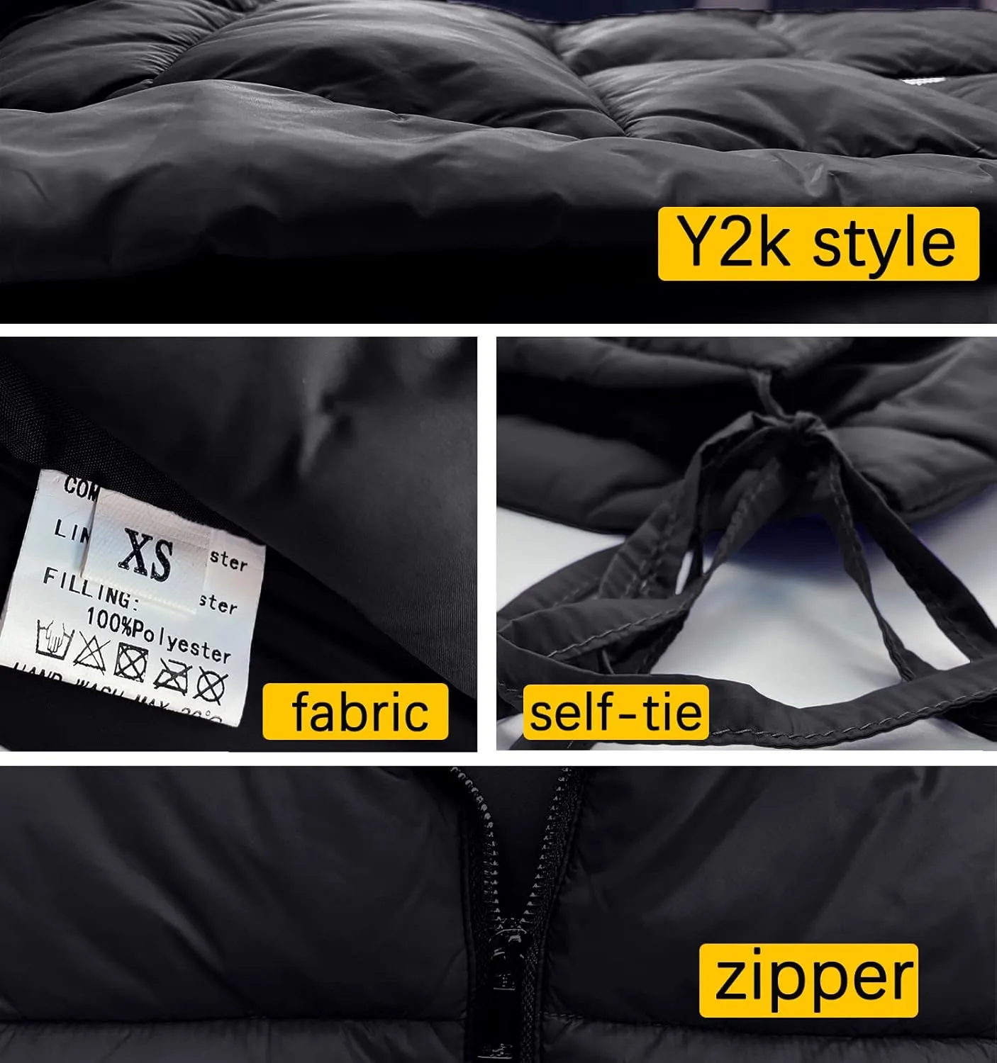 Women's Cropped Puffer Vest Tie Sleeveless Zip Up Hoodies Coats Filled Fluffy Bread Waistcoats Outerwear