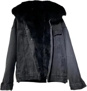 Women's Denim Jacket Thickened Cotton Padded Short Coat Loose Fashion Fur Collar Jean Coats