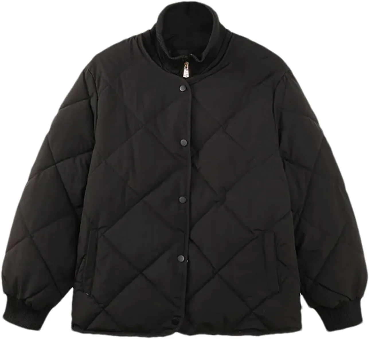 Women's Fake Two Pieces Short Parkas Coats Vintage Knitted High Collar Button Cotton-Padded Jacket