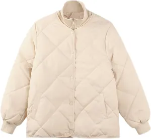 Women's Fake Two Pieces Short Parkas Coats Vintage Knitted High Collar Button Cotton-Padded Jacket