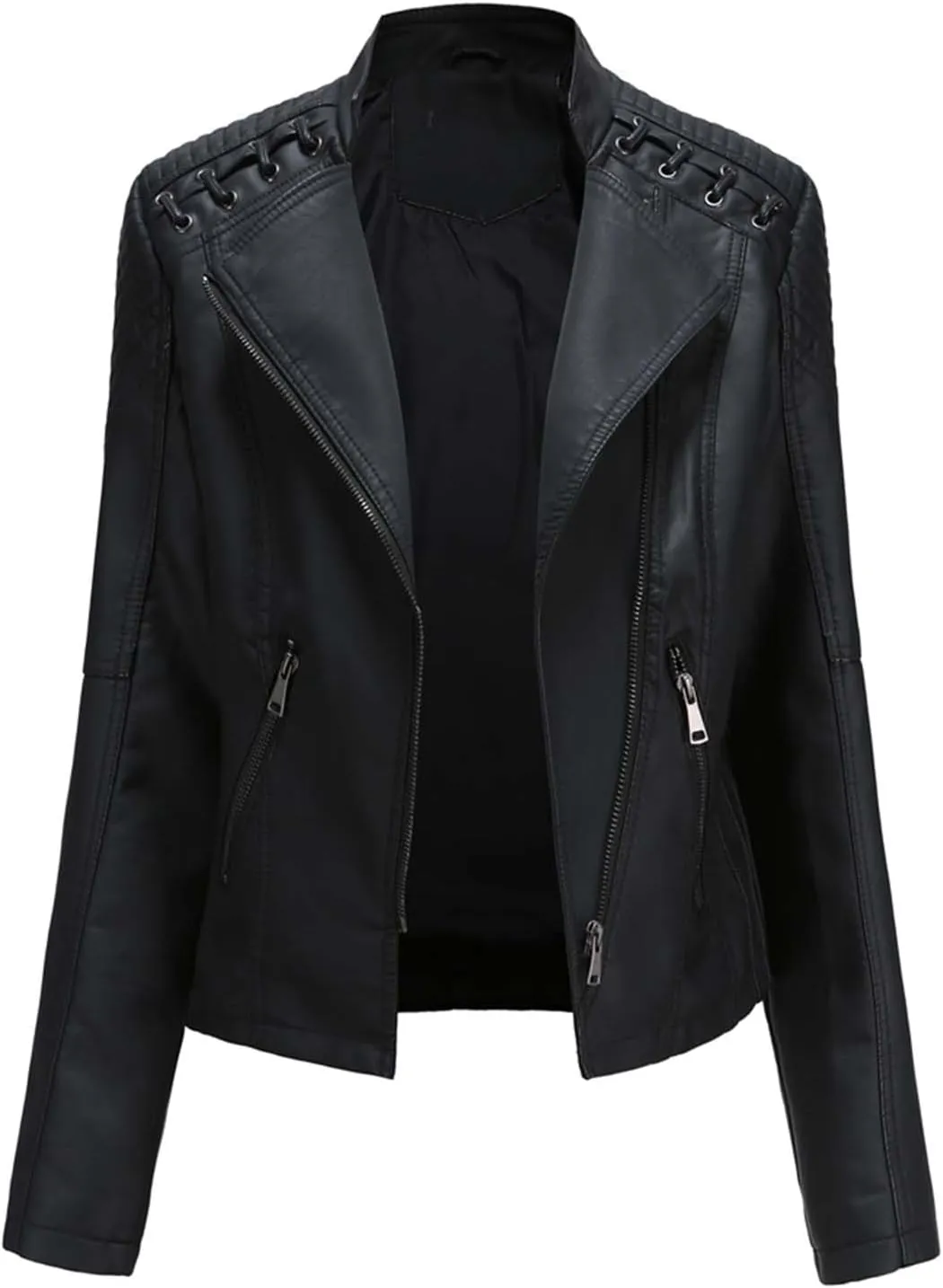 Women's Faux Leather Jacket Varsity Moto Biker Bomber Jackets Casual Lightweight Outerwear Short Coats