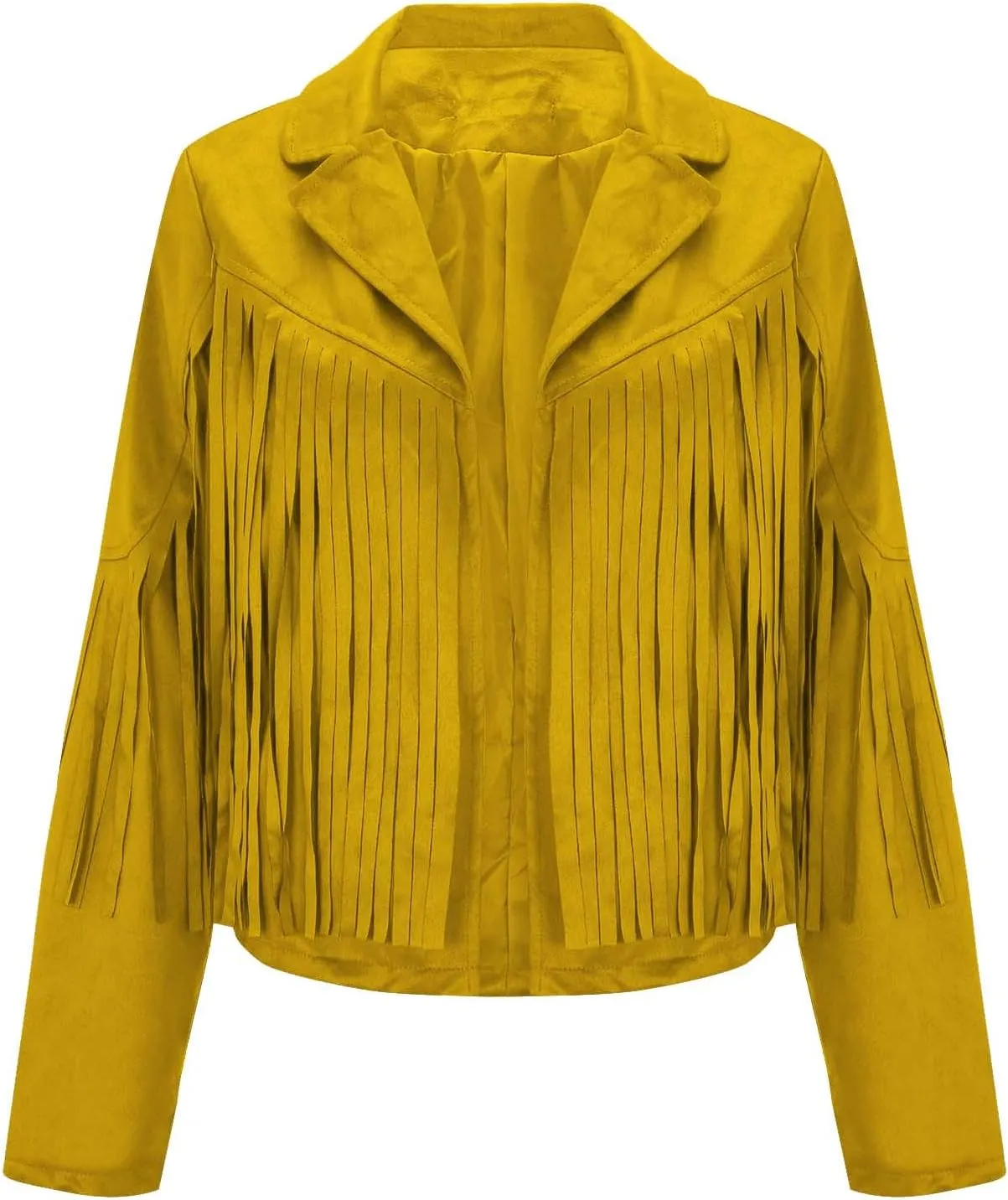 Women's Fringe Faux Suede Leather Jackets Tassel Cropped Coats Western Cowboy Jacket Outerwear Hippie Concert Outfits