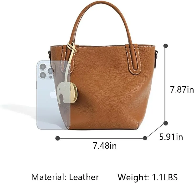 Women's Genuine Leather Design Bucket Bag Vegetable Basket, Fashionable and Versatile Shoulder Handbag