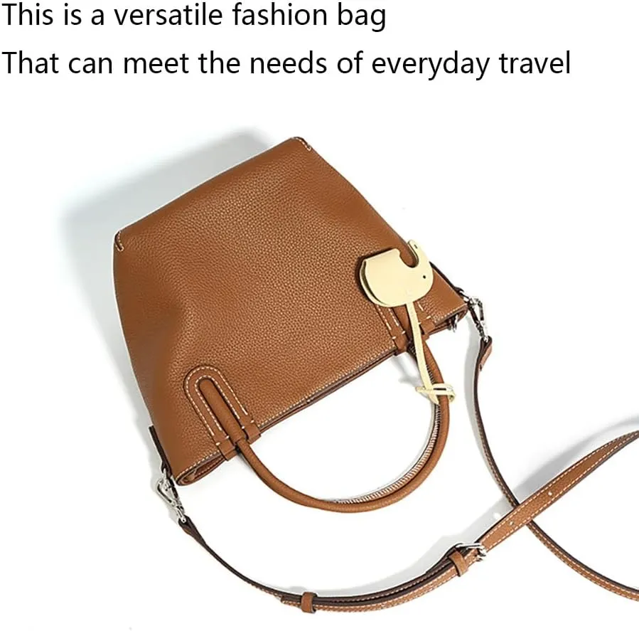 Women's Genuine Leather Design Bucket Bag Vegetable Basket, Fashionable and Versatile Shoulder Handbag