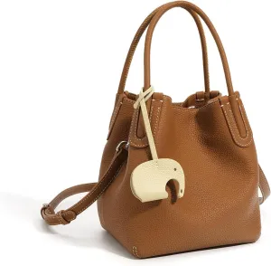 Women's Genuine Leather Design Bucket Bag Vegetable Basket, Fashionable and Versatile Shoulder Handbag