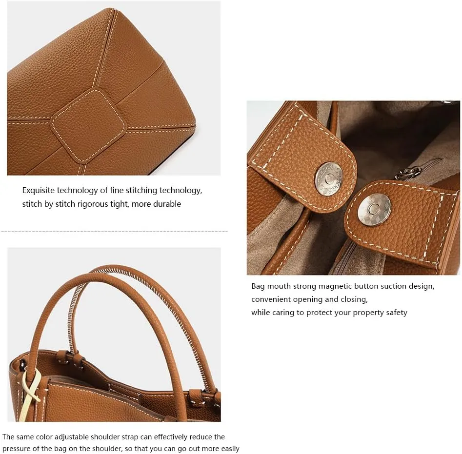 Women's Genuine Leather Design Bucket Bag Vegetable Basket, Fashionable and Versatile Shoulder Handbag