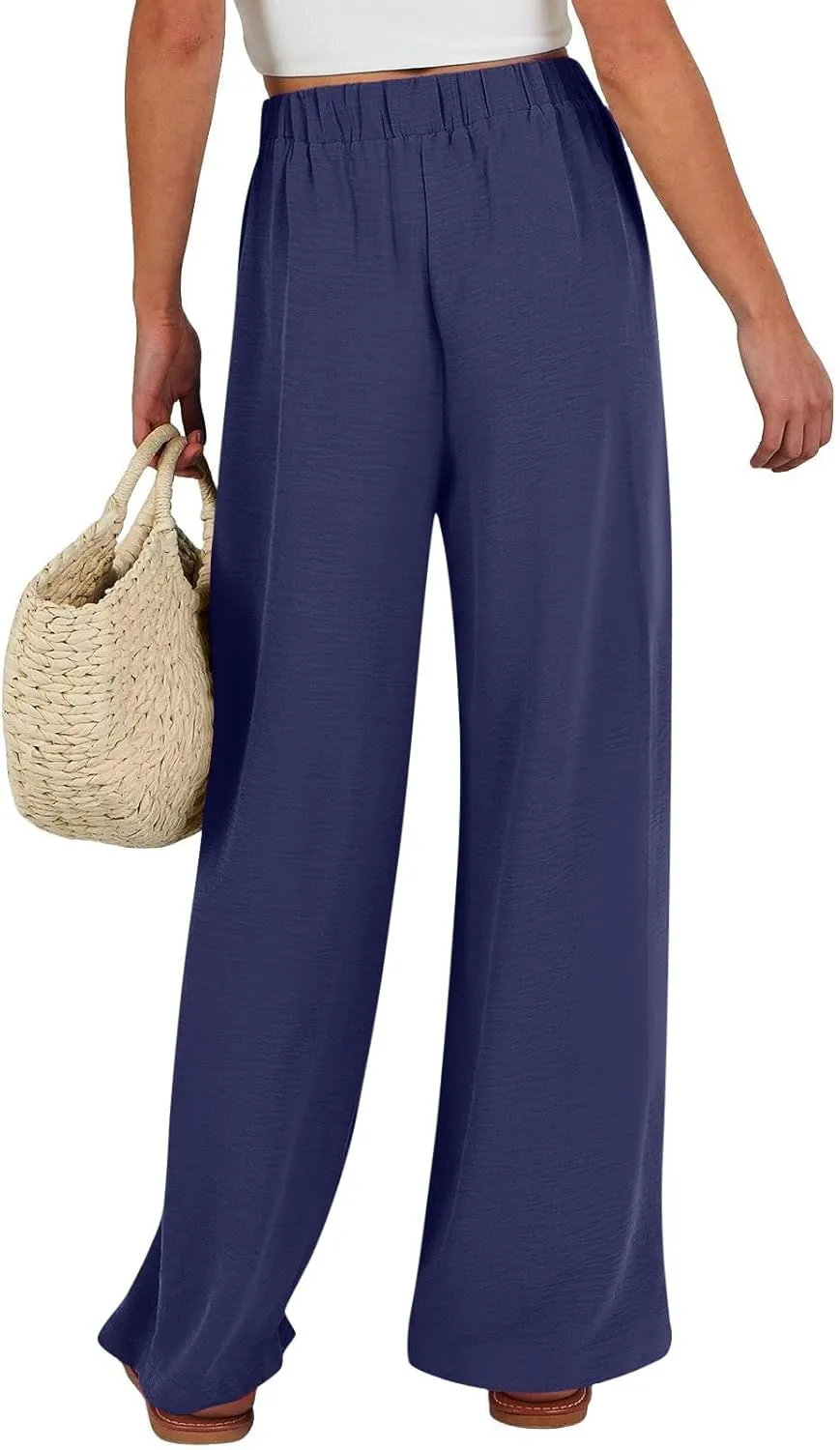 Womens High Waist Wide Leg Pants with Adjustable Knot & Pockets, Loose Fit Business Casual Office Work Trousers