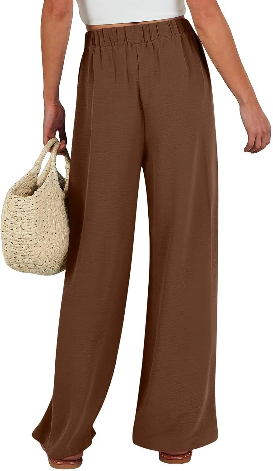 Womens High Waist Wide Leg Pants with Adjustable Knot & Pockets, Loose Fit Business Casual Office Work Trousers