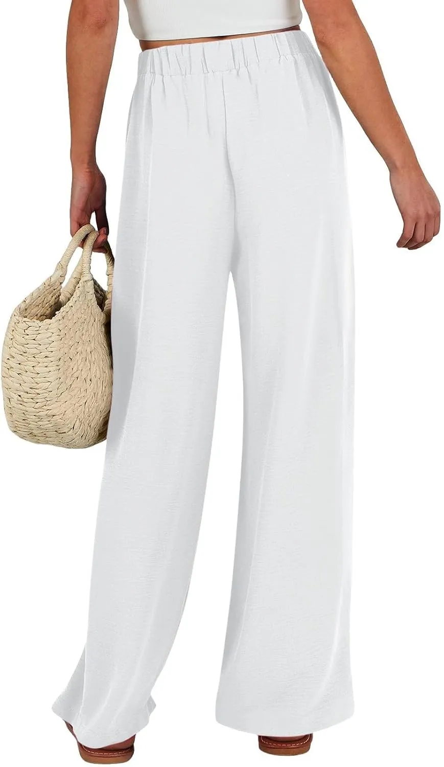 Womens High Waist Wide Leg Pants with Adjustable Knot & Pockets, Loose Fit Business Casual Office Work Trousers