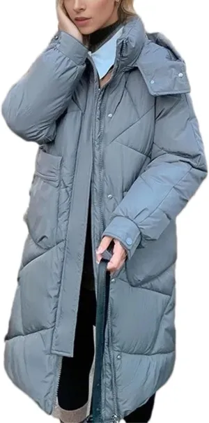 Women's Hooded Long Parkas Coats Pocket Vintage Thicken Warm Cotton-Padded Jacket