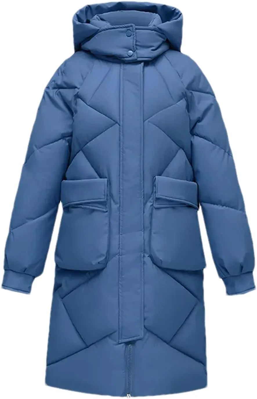 Women's Hooded Long Parkas Coats Pocket Vintage Thicken Warm Cotton-Padded Jacket