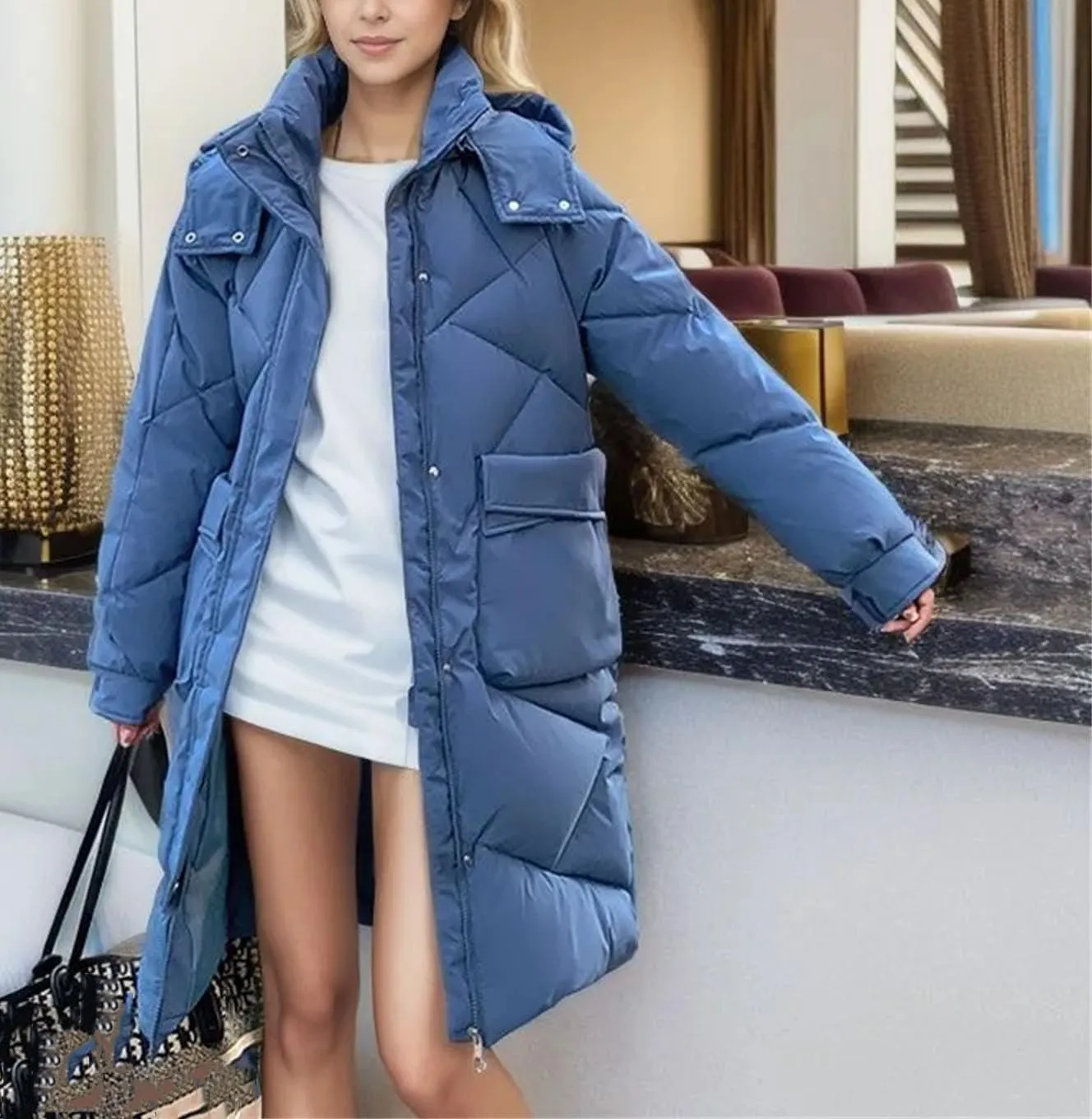 Women's Hooded Long Parkas Coats Pocket Vintage Thicken Warm Cotton-Padded Jacket