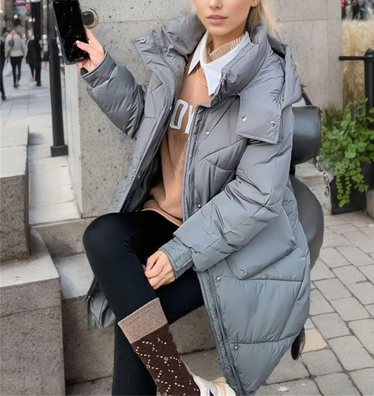 Women's Hooded Long Parkas Coats Pocket Vintage Thicken Warm Cotton-Padded Jacket