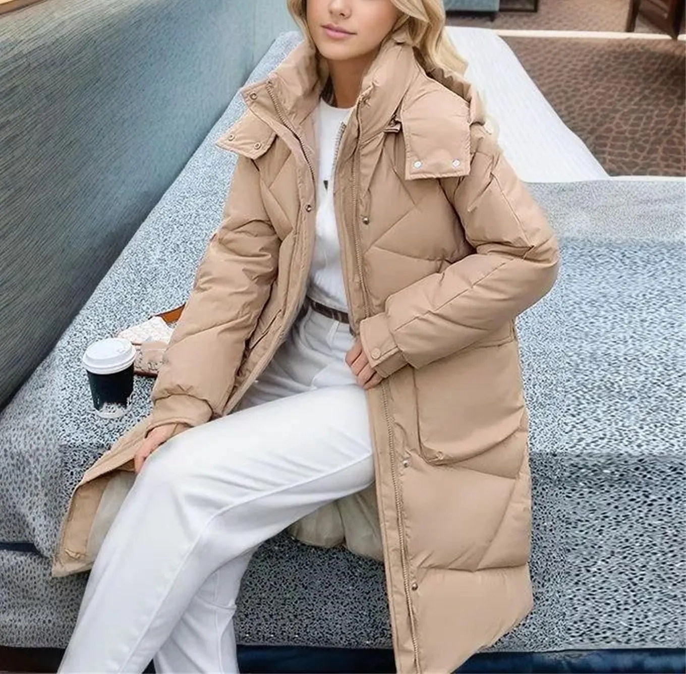 Women's Hooded Long Parkas Coats Pocket Vintage Thicken Warm Cotton-Padded Jacket
