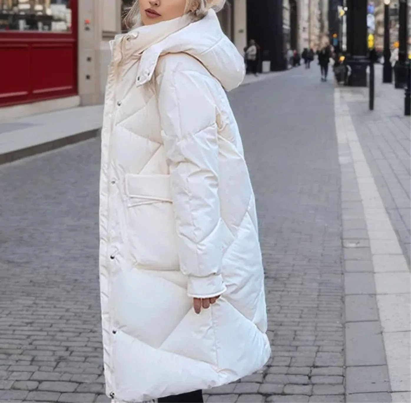 Women's Hooded Long Parkas Coats Pocket Vintage Thicken Warm Cotton-Padded Jacket