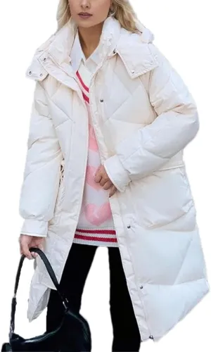 Women's Hooded Long Parkas Coats Pocket Vintage Thicken Warm Cotton-Padded Jacket