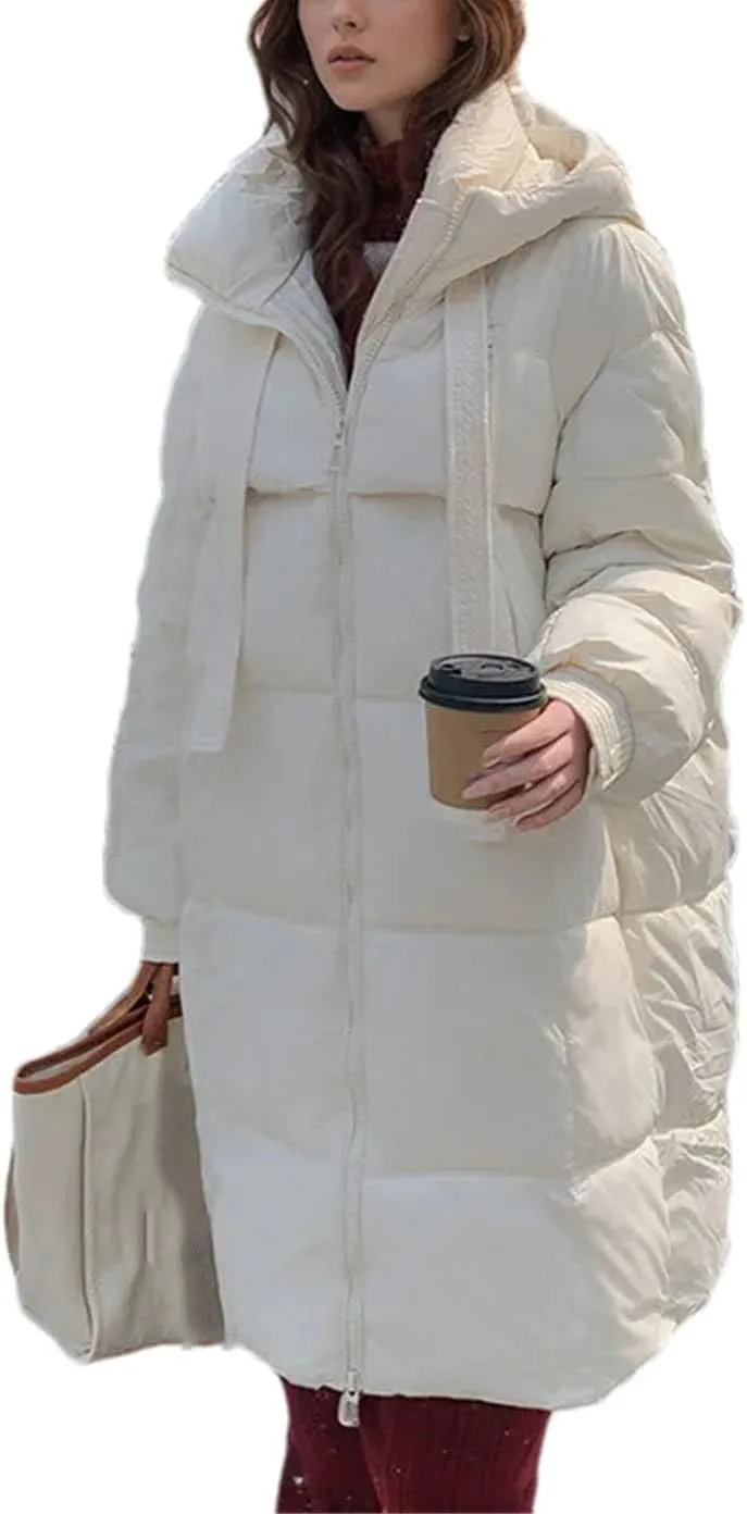 Women's Hooded Thicken Warm Parkas Coats Vintage Long Knee Over Cotton-Padded Jacket