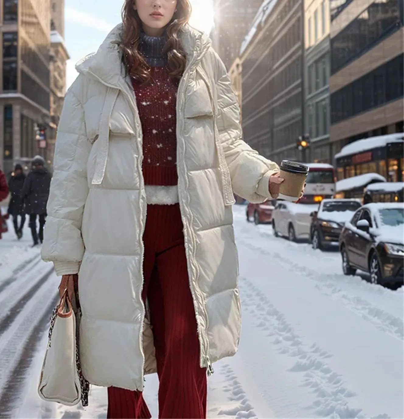 Women's Hooded Thicken Warm Parkas Coats Vintage Long Knee Over Cotton-Padded Jacket