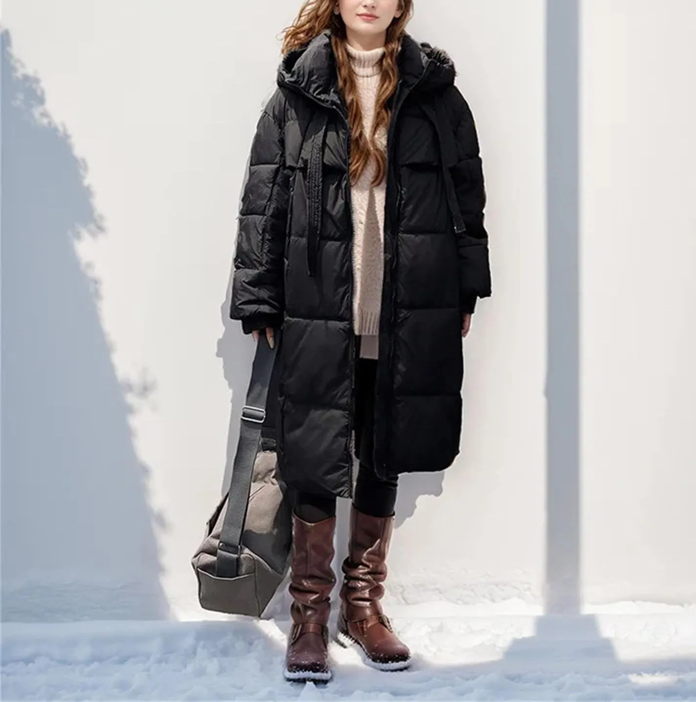 Women's Hooded Thicken Warm Parkas Coats Vintage Long Knee Over Cotton-Padded Jacket