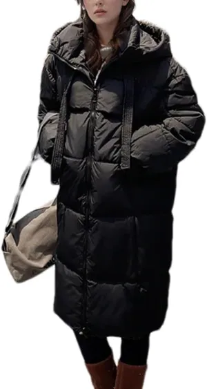 Women's Hooded Thicken Warm Parkas Coats Vintage Long Knee Over Cotton-Padded Jacket