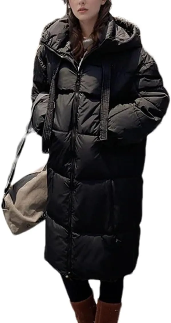 Women's Hooded Thicken Warm Parkas Coats Vintage Long Knee Over Cotton-Padded Jacket