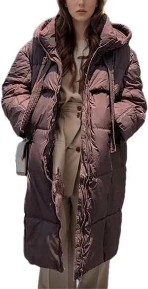 Women's Hooded Thicken Warm Parkas Coats Vintage Long Knee Over Cotton-Padded Jacket