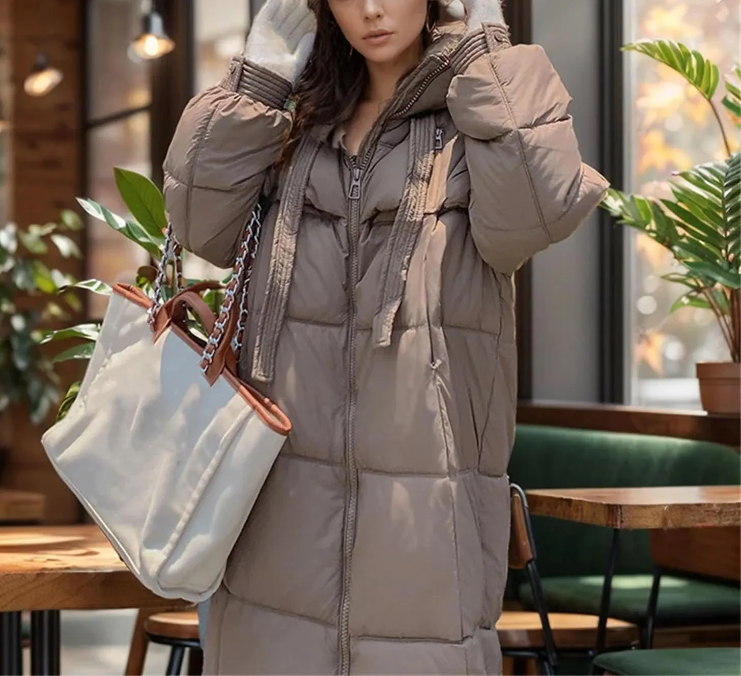 Women's Hooded Thicken Warm Parkas Coats Vintage Long Knee Over Cotton-Padded Jacket